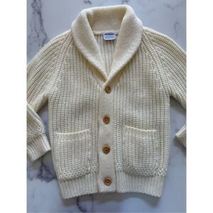 Marathon cream button up grandpa vintage 70s knit unisex kids cardigan sweater